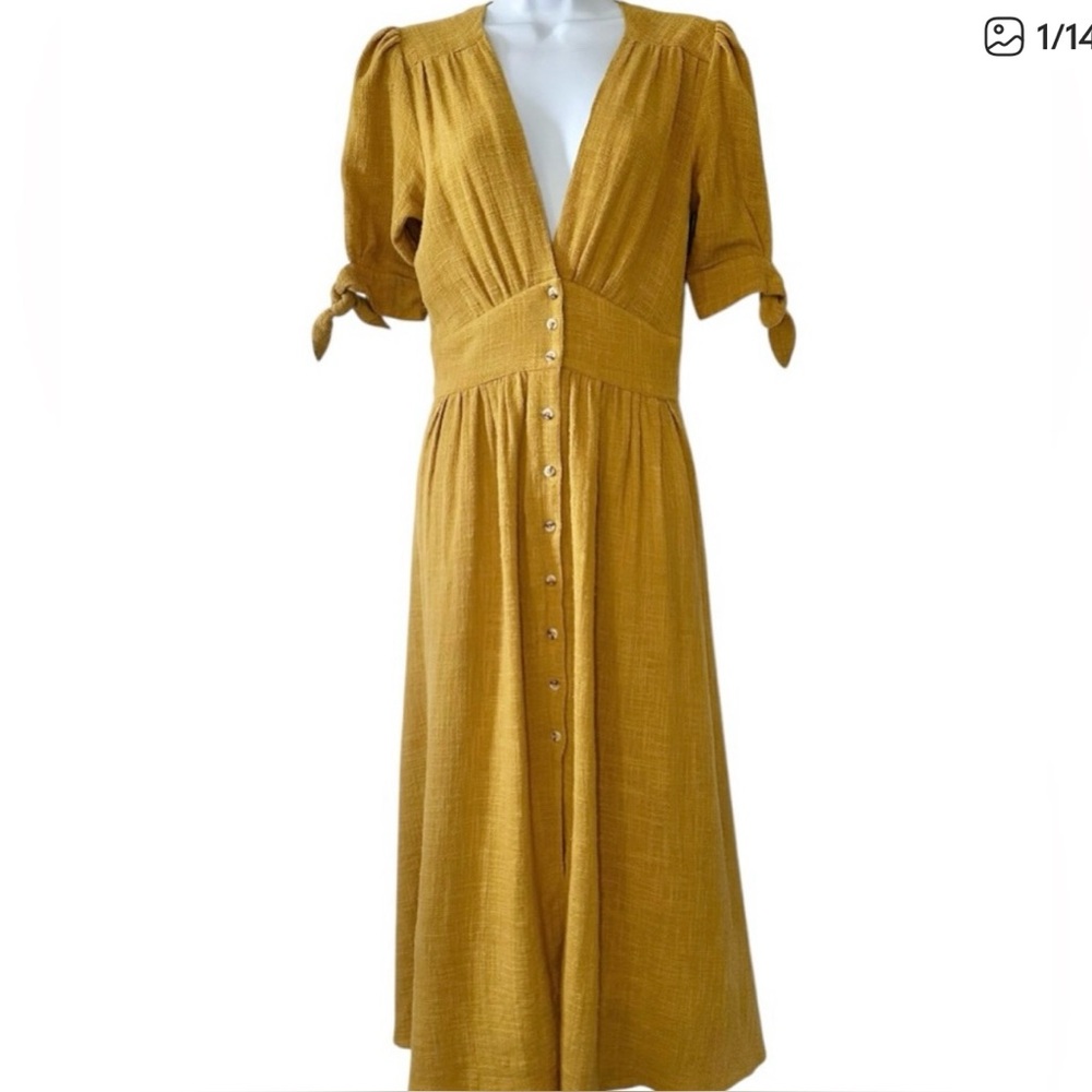 Free People Women’s Marigold Love of My Life Puff Sleeve Midi Sundress- Small